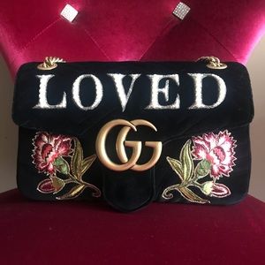 GUCCI Medium Velvet Embroidered Marmont Bag